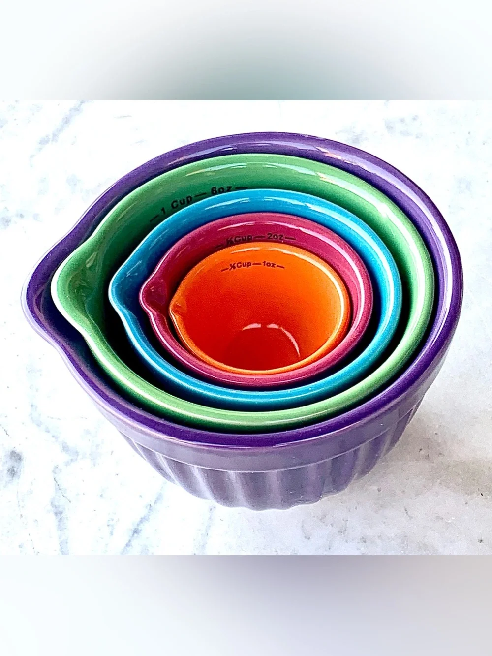 COOKS TOOLS NESTING Colorful Ceramic Measuring Cup 5PC Multicolor NEW